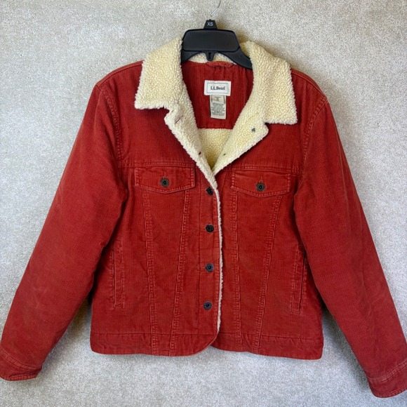 L.L. Bean Jackets & Blazers - LL Bean Corduroy Trucker Jacket Womens Medium Burnt Orange Sherpa Lined Bomber